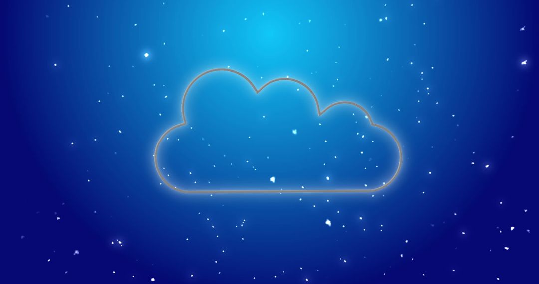 Neon Cloud with Snowflakes on Blue Background