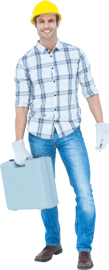 Smiling Male Technician with Toolbox Transparent Background