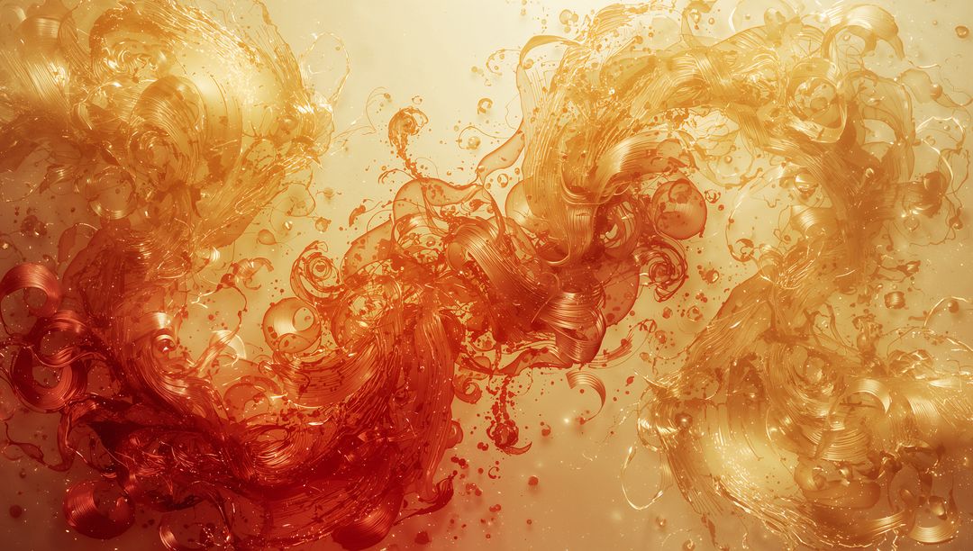 Dynamic Fluid Ribbons in Gold and Red Tones
