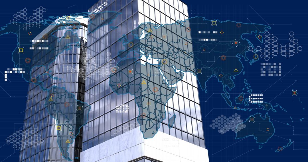Global Data Processing Overlay on Office Towers