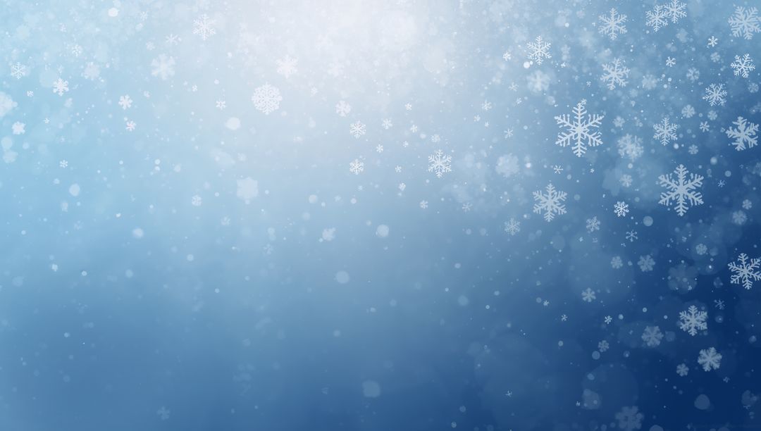 Falling Ornate Snowflakes with Bokeh, Soft Glow and Navy Gradient Winter Background
