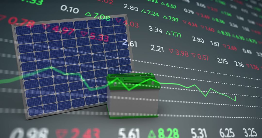 Solar Panel and Battery Amidst Stock Market Data