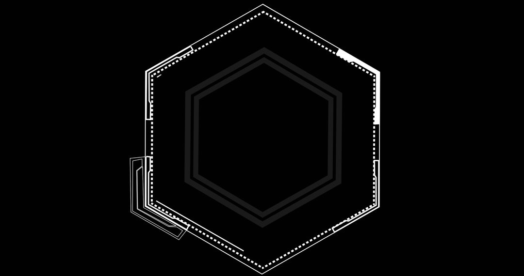 White Hexagon Over Black Background Digital Art