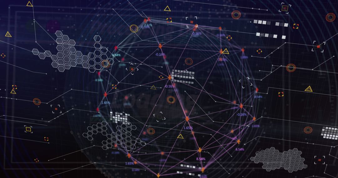 Digital Network with Geometric Icons and Global Connections