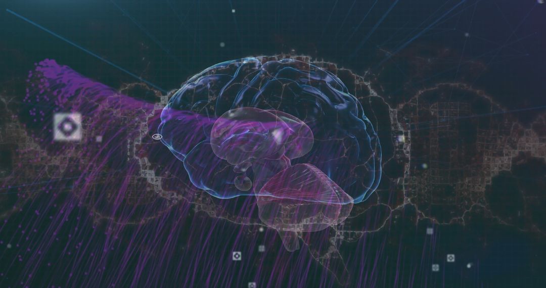 Holographic Brain Illustration with Dynamic Digital Waves