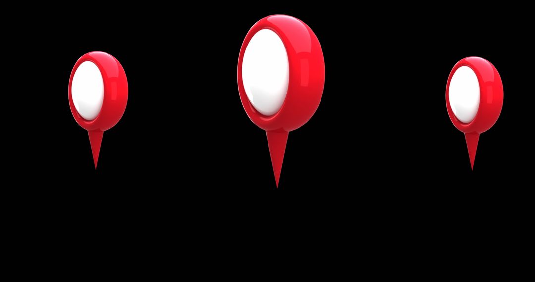 Digital Red Map Pins on Black Background