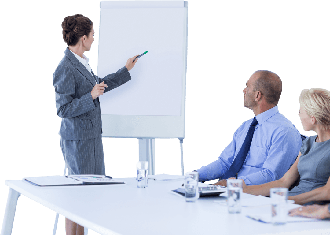 Transparent Business Meeting Presentation with Diverse Professionals