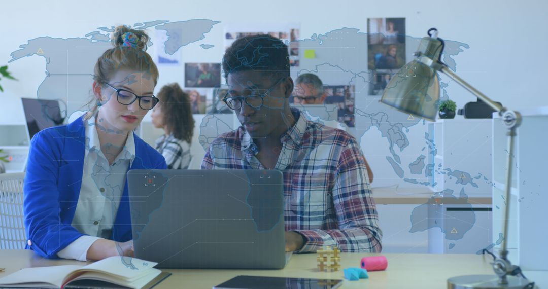 Global Business Collaboration with Digital Interface in Modern Office