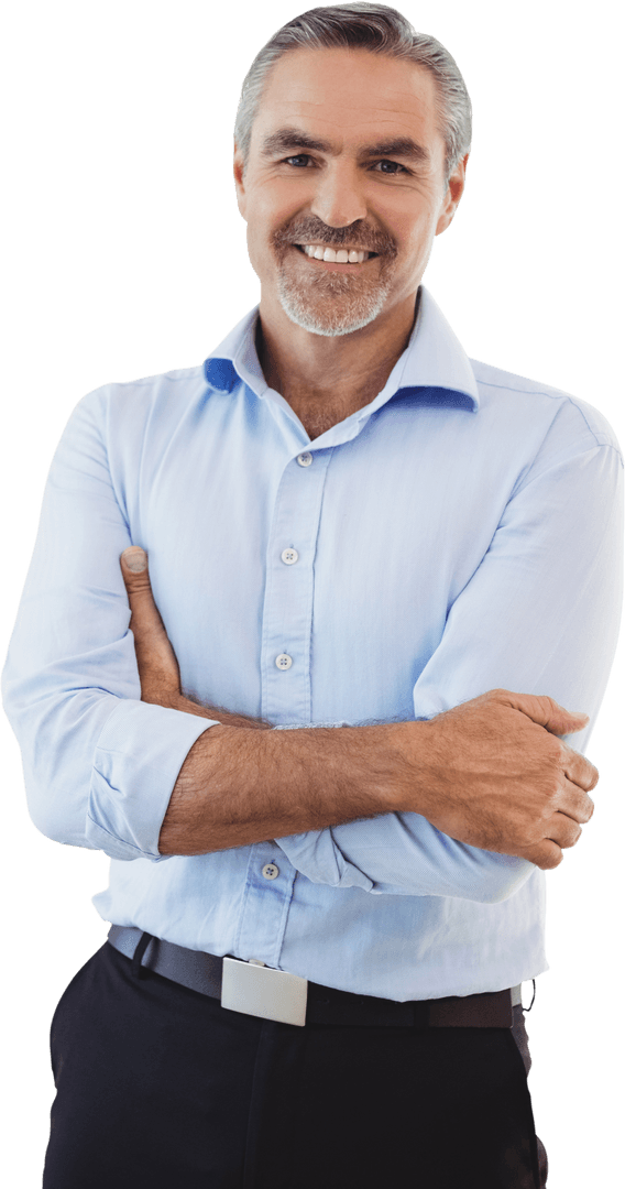 Confident Middle-Aged Businessman Crossing Arms Transparent Background