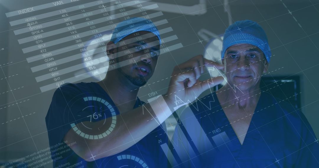 Doctors Analyzing Data on Futuristic Digital Interface