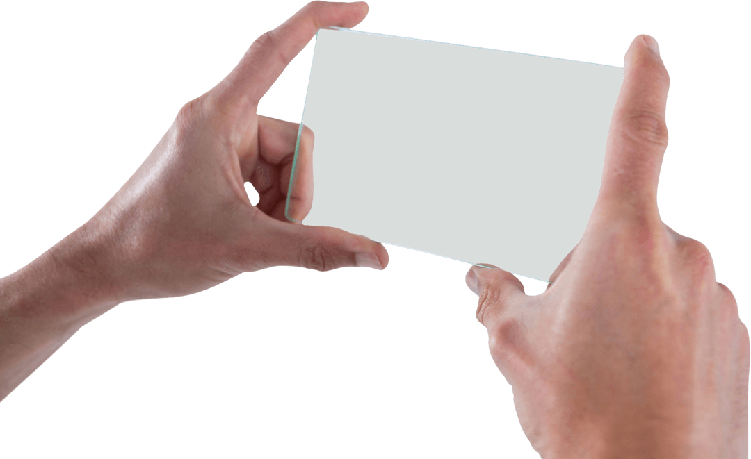Hands Holding Transparent Futuristic Glass Interface