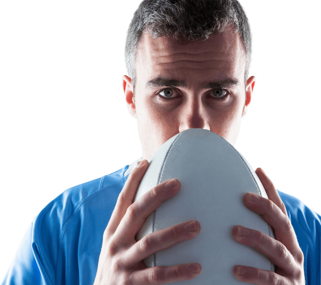 Serious Rugby Player Holding Rugby Ball Transparent Background
