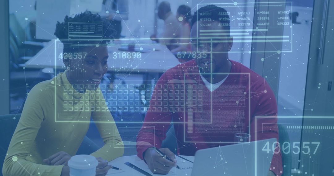 Colleagues Analyzing Innovative Data Trends in Modern Conference Room