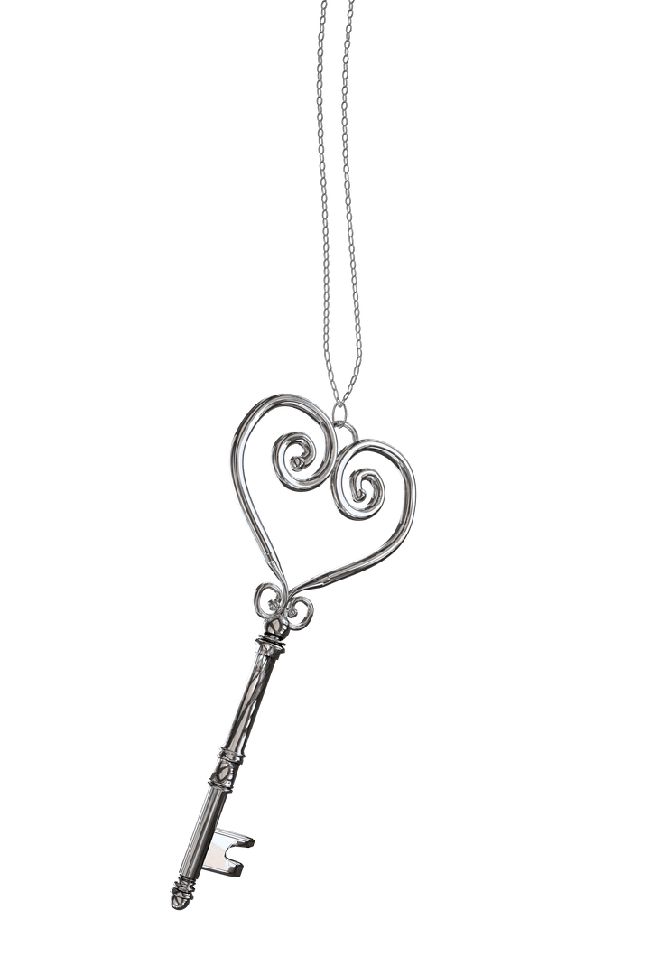 Silver Heart Key Pendant on Transparent Chain