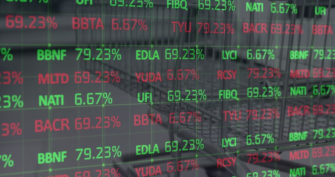 Digital Financial Data Overlay on Shopping Cart Background