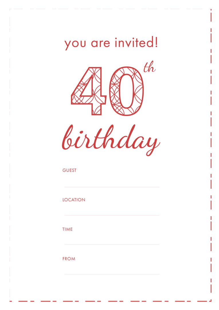 Red You Are Invited 40th Birthday Text on Transparent Background - Download Free Stock Images Pikwizard.com