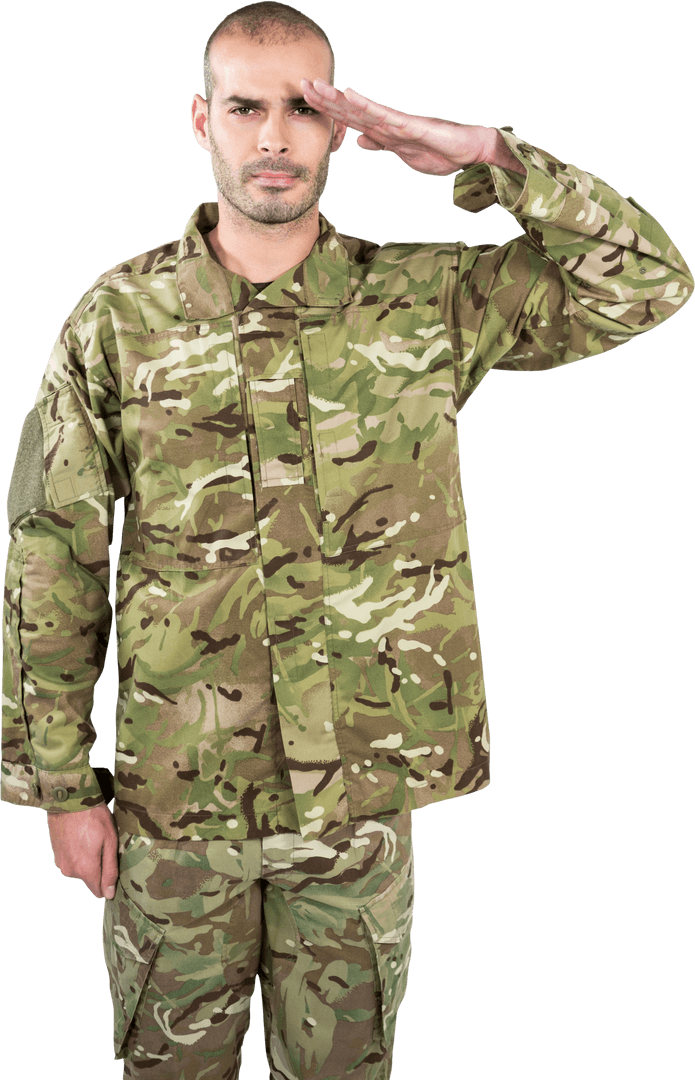 Transparent Armed Forces Soldier Saluting in Uniform