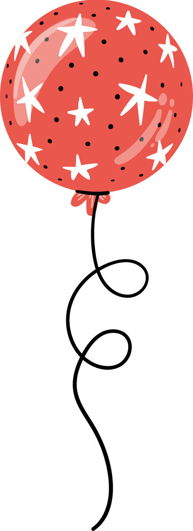 Floating Red Balloon with White Stars on Transparent Background