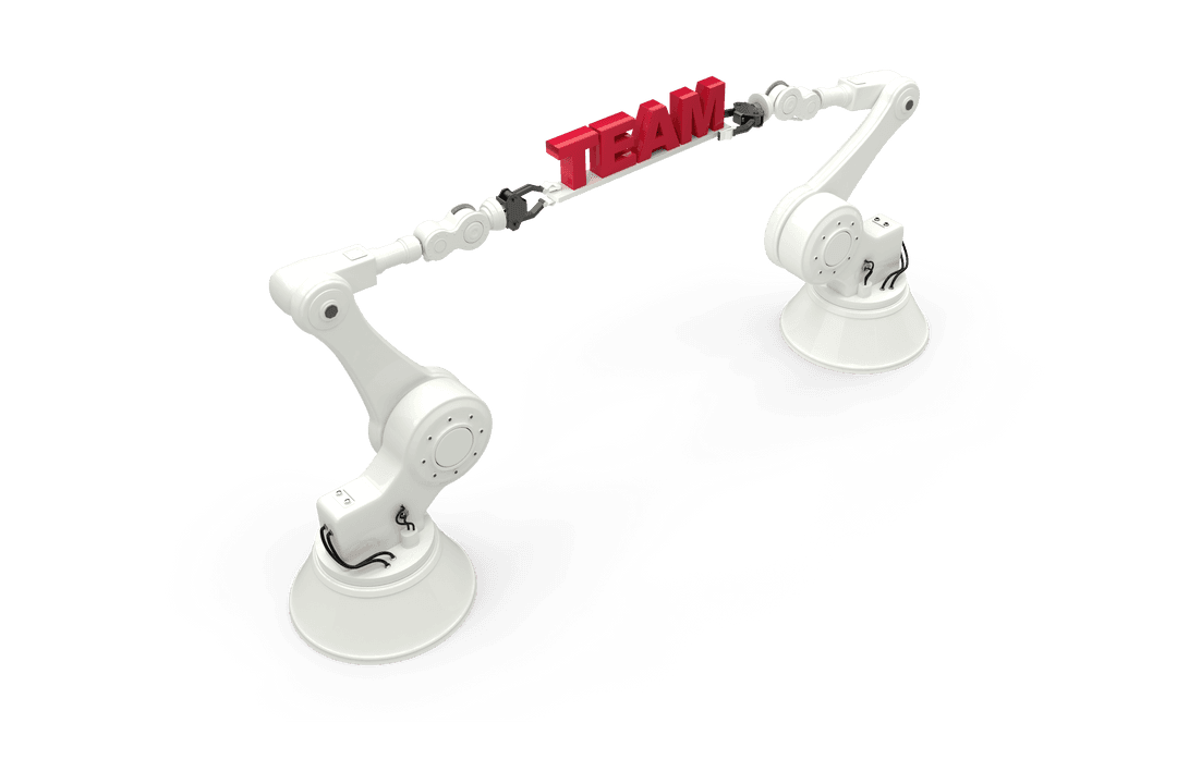 Transparent Robotic Arms Holding TEAM Text