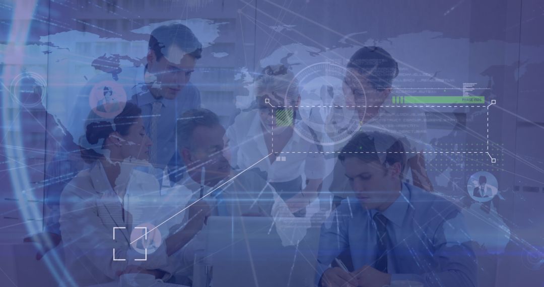 Multiracial Team Collaborating with Global Technology Concepts