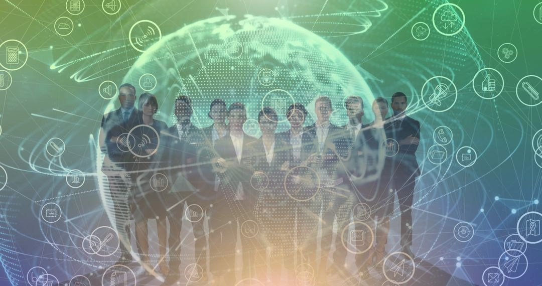 Business Team with Digital Global Network Connections Overlay