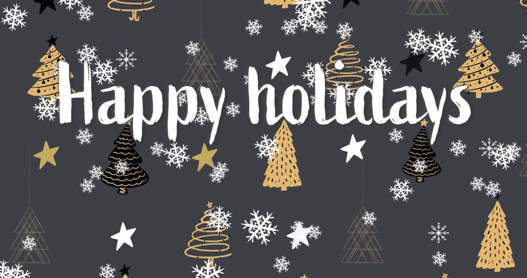 Festive 'Happy Holidays' Message with Snowflakes and Trees