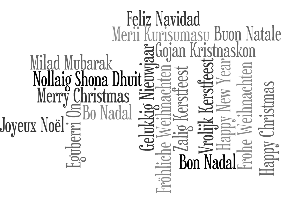 Multilingual Christmas Greetings on Transparent Background
