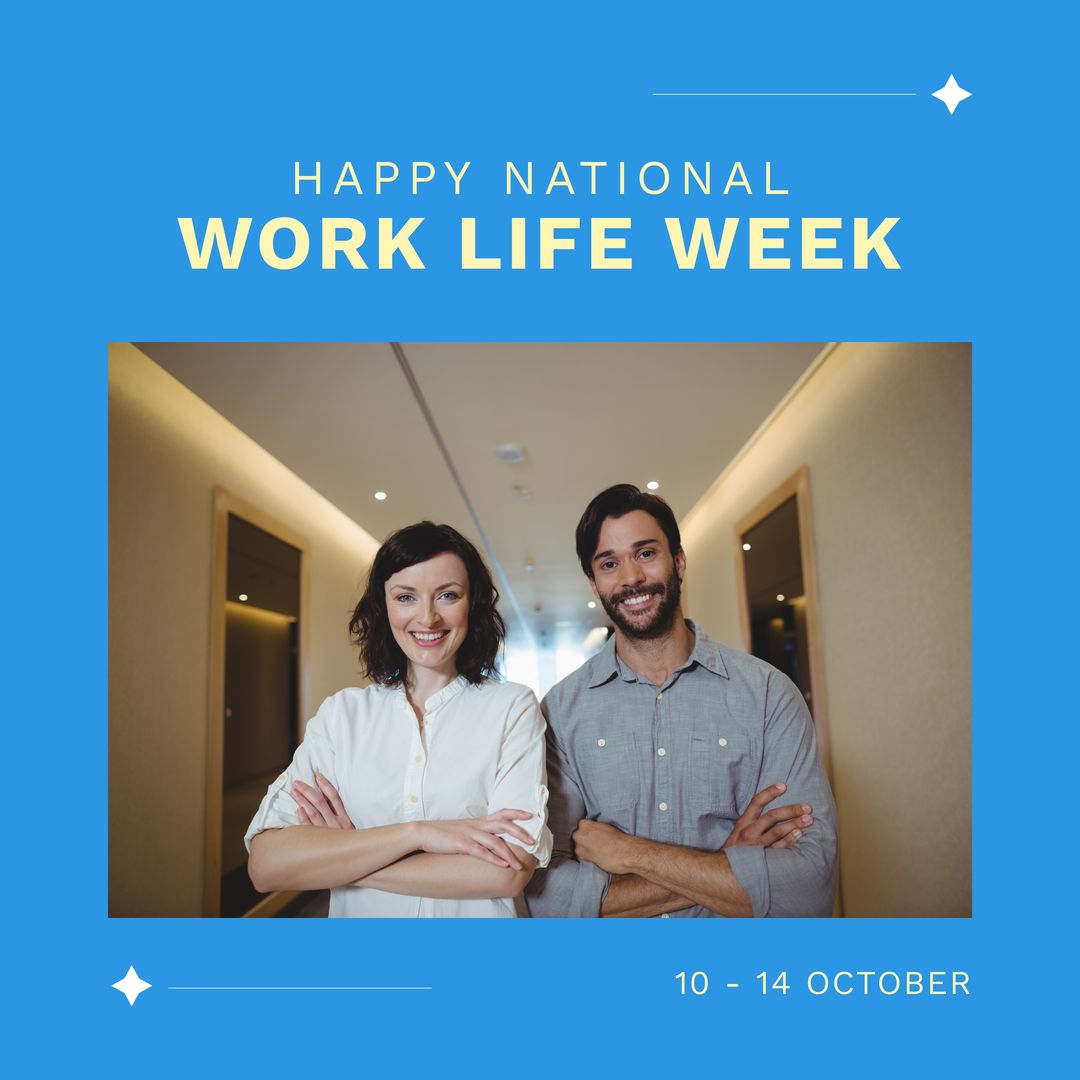 Image of national work life week over happy diverse female and male coworkers - Download Free Stock Templates Pikwizard.com
