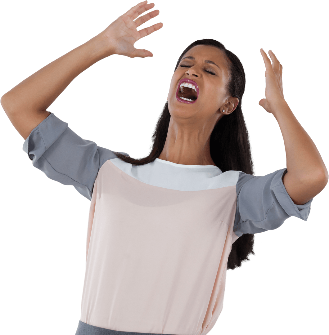 Stressed Woman Screaming on Transparent Background
