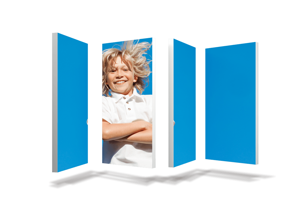 Smiling Blond Child on Transparent Digital Background Portrait