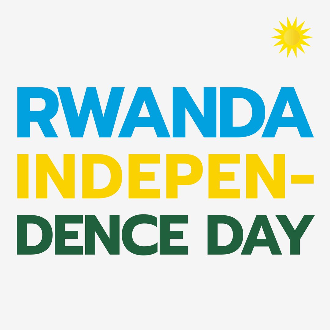 Rwanda Independence Day Celebration Typography with Sun Icon