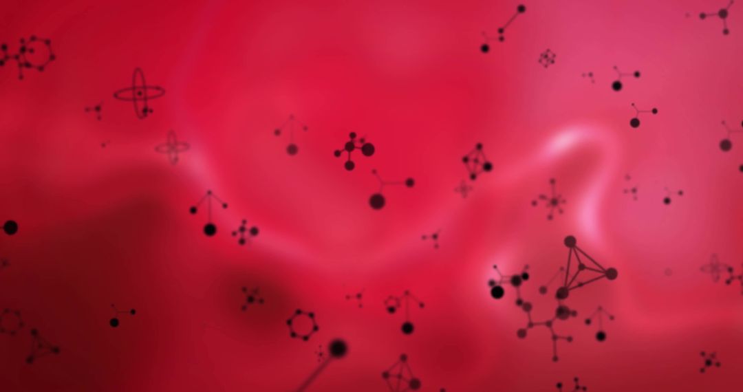 Abstract Molecular Structures on Red Background Illustrating Modern Chemistry