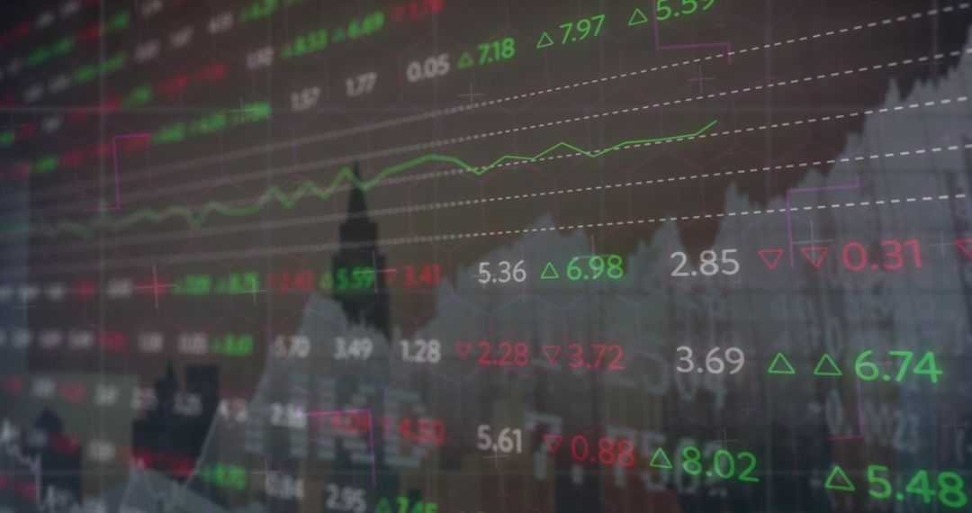 Abstract Financial Data Overlaid on Cityscape