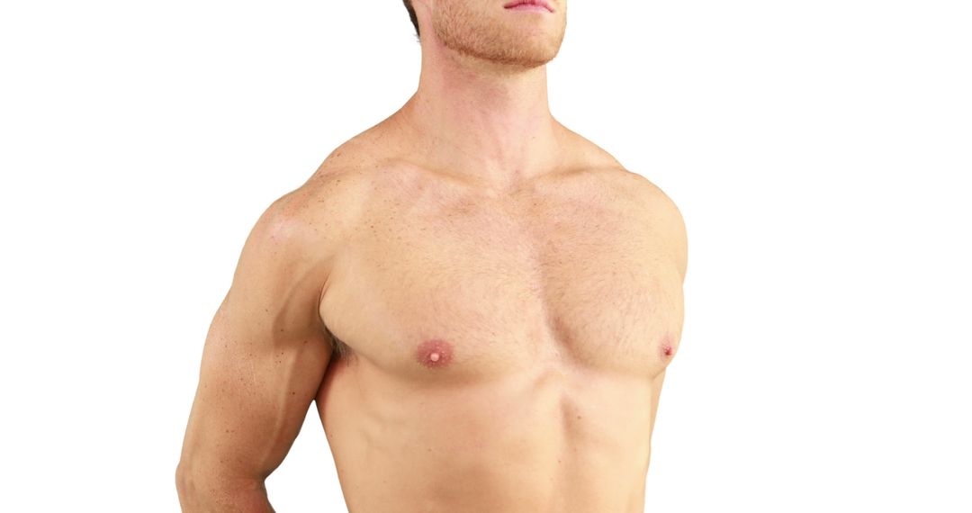 A shirtless Caucasian young man stands confidently, showcasing his upper body, with copy space - Free Images, Stock Photos and Pictures on Pikwizard.com
