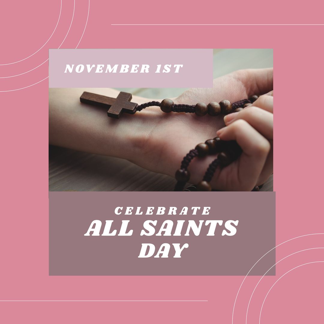 All Saints Day Celebration with Hand Holding Rosary - Download Free Stock Templates Pikwizard.com