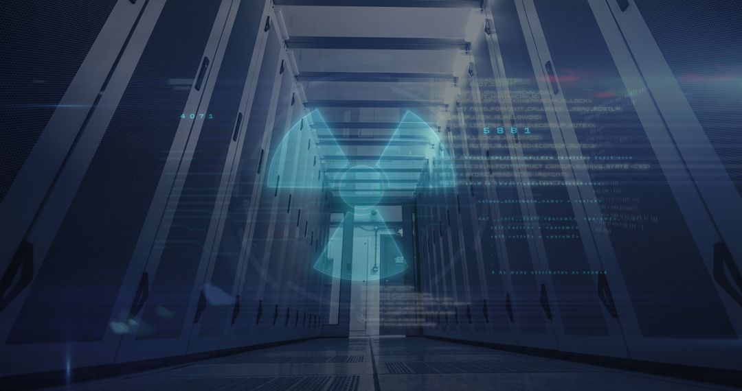 Nuclear Symbol Overlay on Server Room Implies Data Security Risk