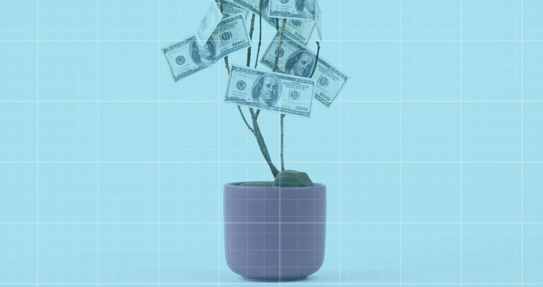 Money Tree with Grid Overlay Symbolizing Financial Growth