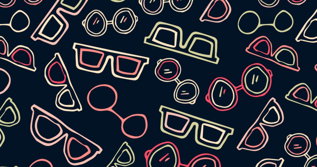 Seamless Pattern of Varied Eyewear on Black Background