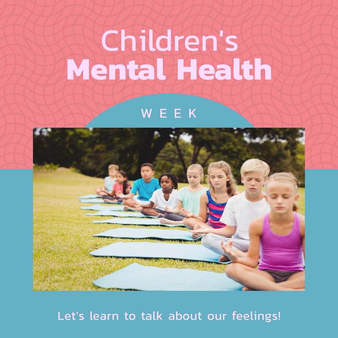 Composition of children's mental health week text and children practicing yoga in park - Download Free Stock Templates Pikwizard.com