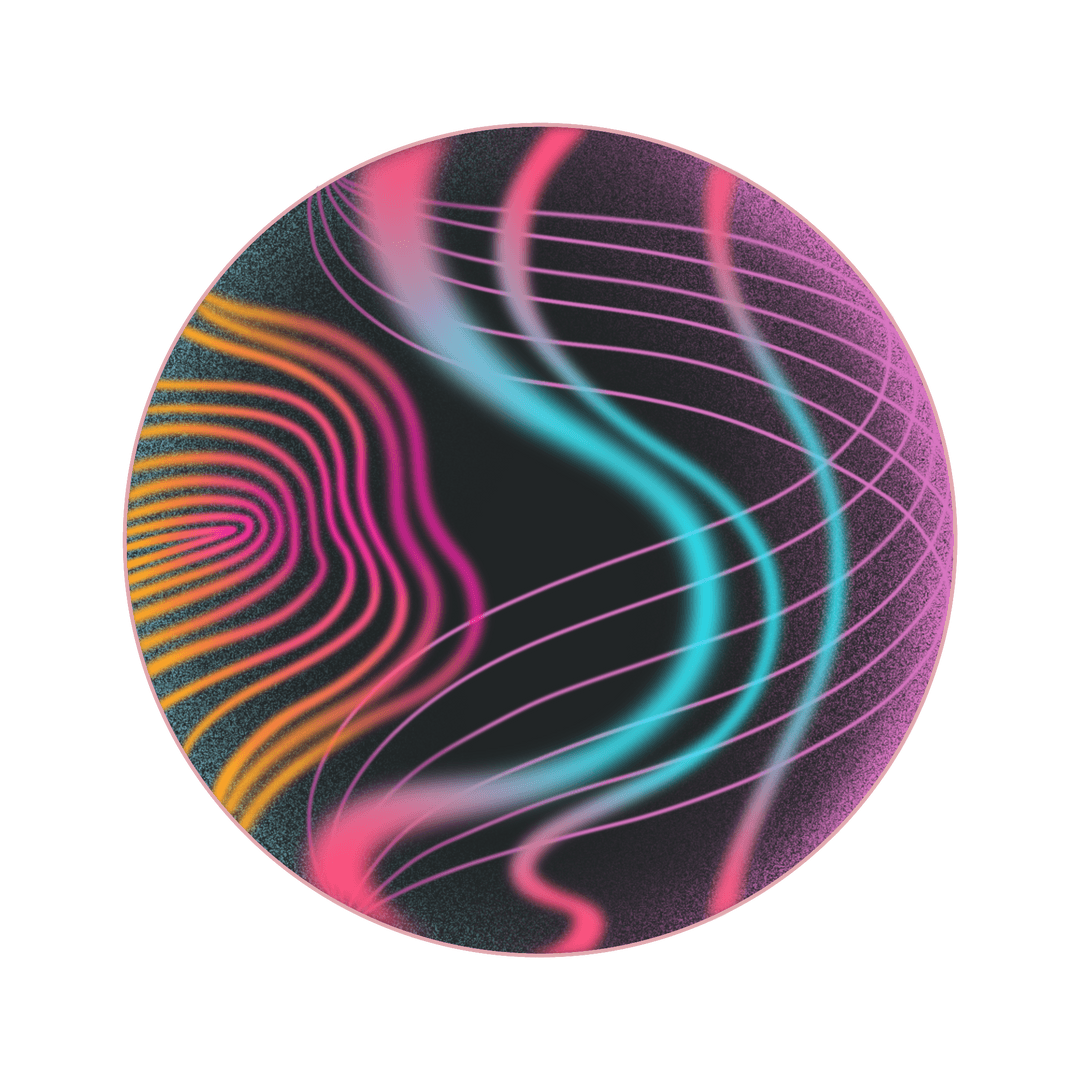 Abstract Circular Design with Neon Waves on Transparent Background