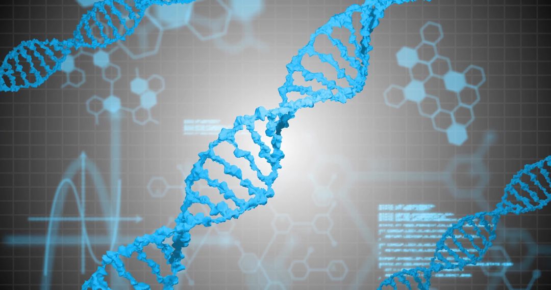 Digital DNA Strand with Molecular Structure in Futuristic Background