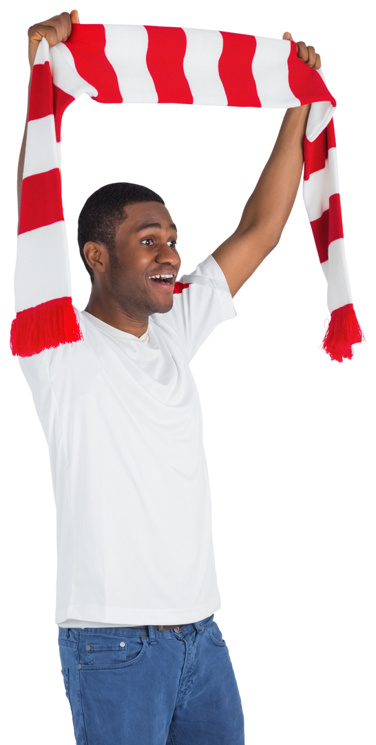 Transparent Enthusiastic Football Fan with Red and White Scarf - Download Free Stock Images Pikwizard.com