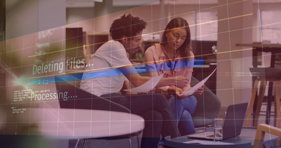 Diverse Coworkers Analyzing Data in Digital Workspace