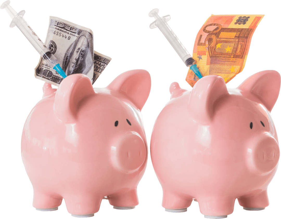 Transparent Piggy Banks with Syringes and Banknotes Illustration