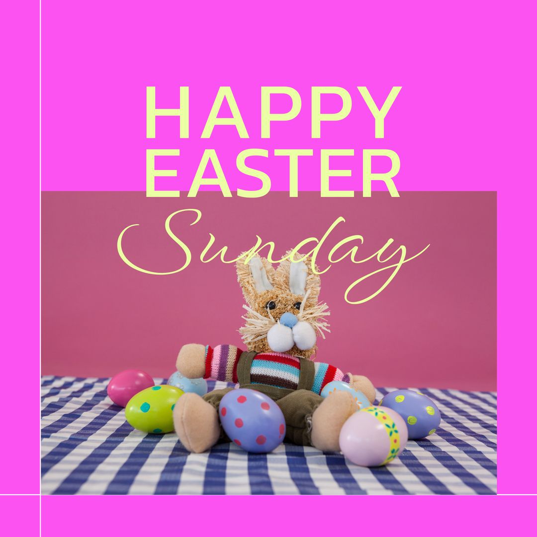 Celebration of Easter Sunday with Toy Bunny and Colorful Eggs - Download Free Stock Templates Pikwizard.com