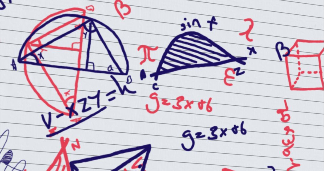 Colorful Mathematical Equations on Lined Notebook Page