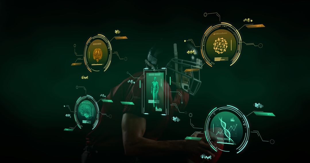 American Football Player with Futuristic Data Interface