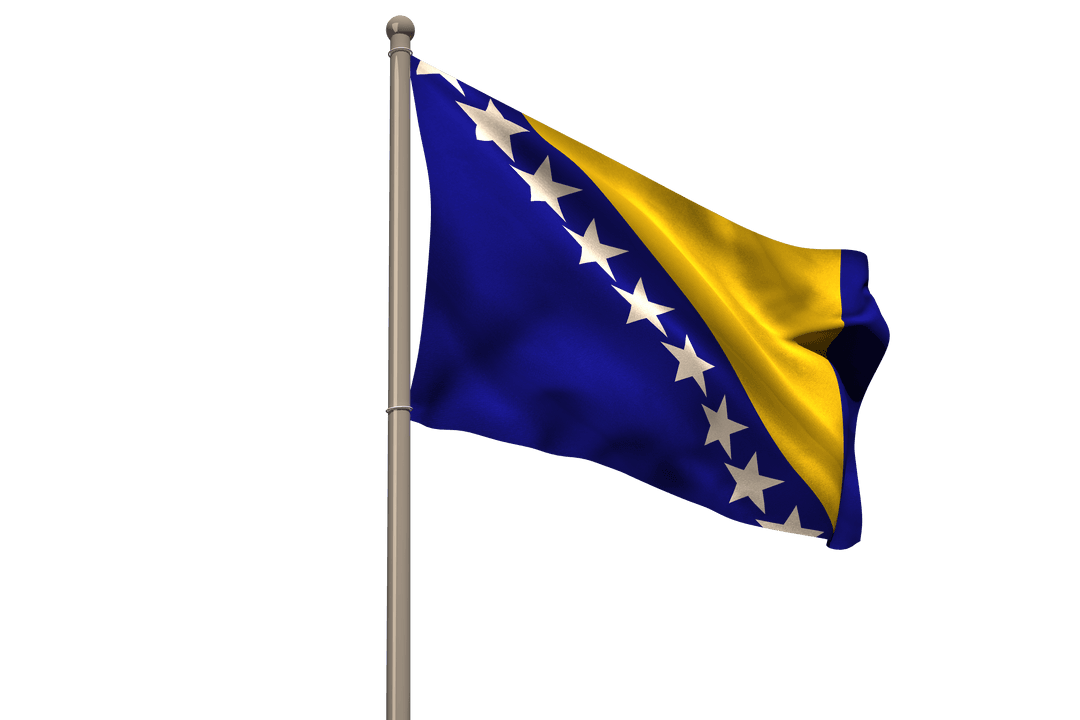 Bosnia and Herzegovina Flag Waving in Transparent Background