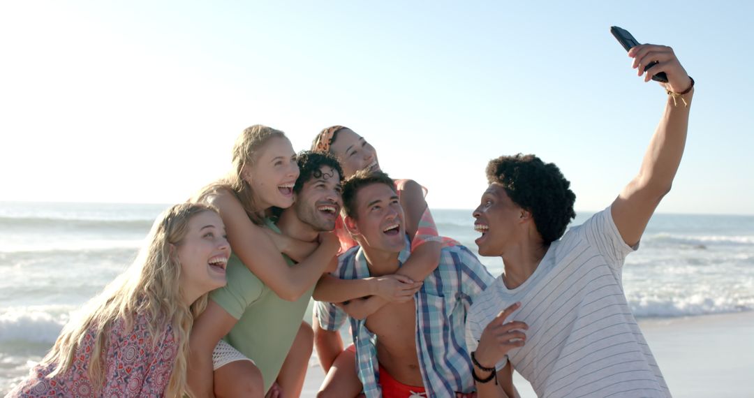 Group of Friends Taking a Selfie on Beach