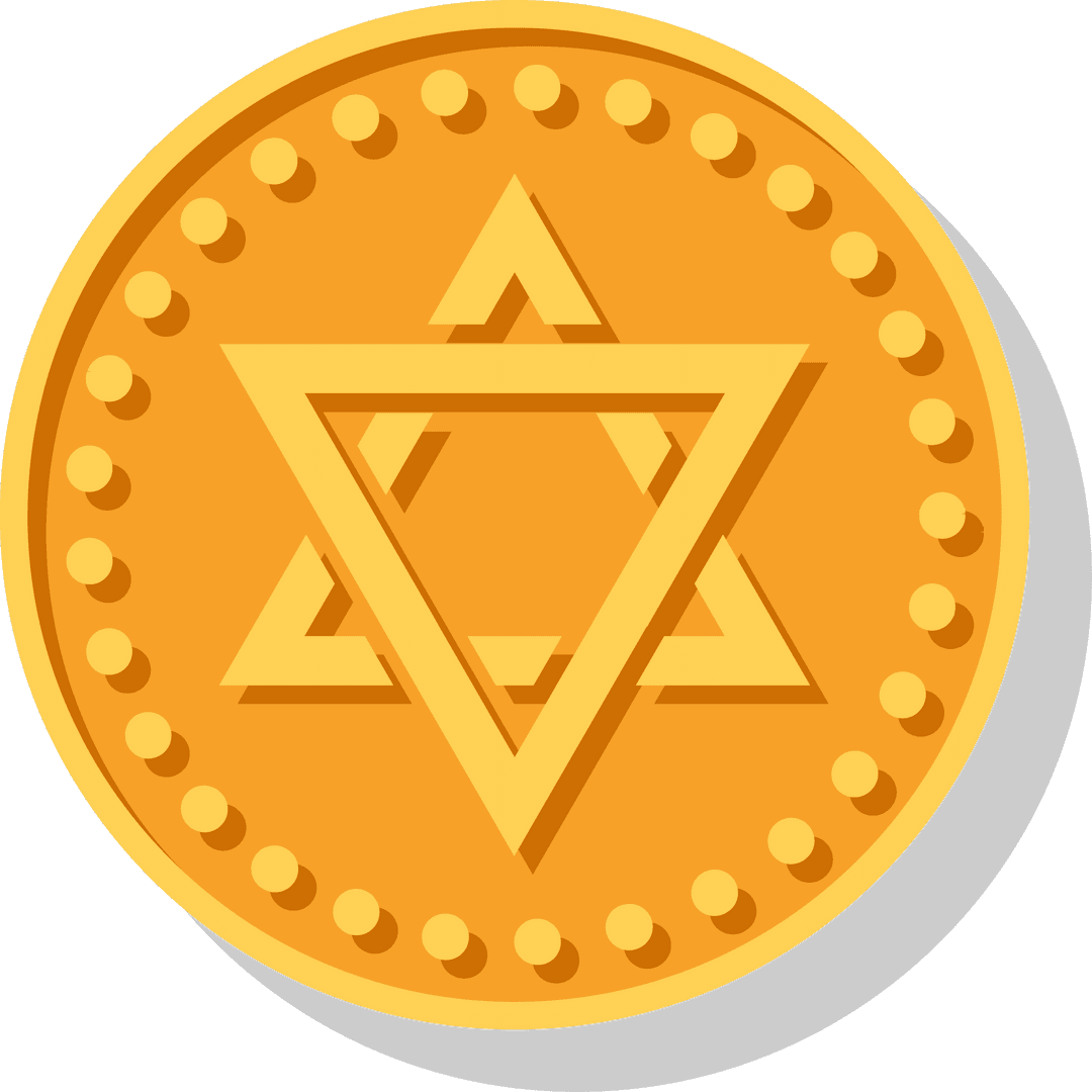 3D Gold Coin with Six-Pointed Star Emblem on Transparent Background